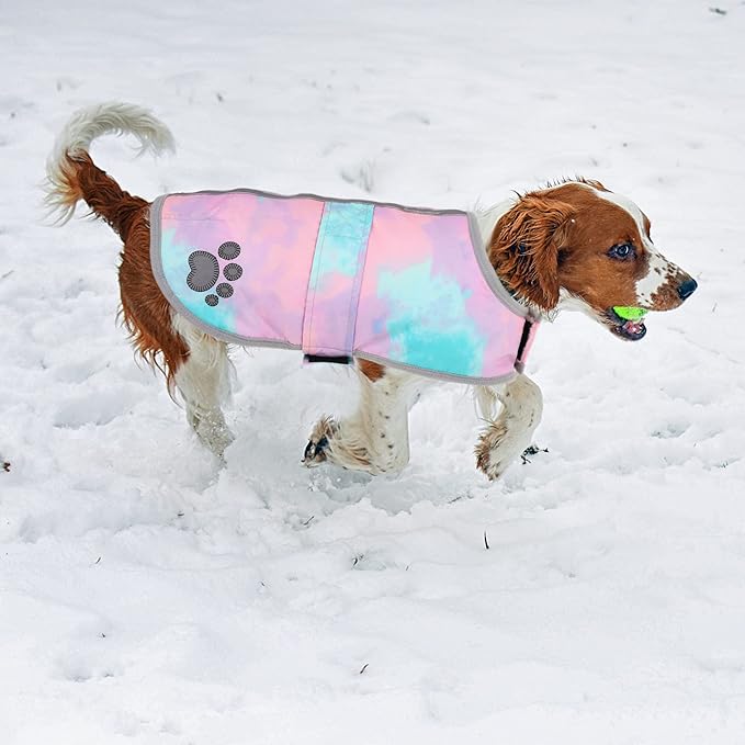 Queenmore Dog Winter Coat, Cold Weather Fleece Jacket for Dogs, Waterproof Reflective Reversible, for Small, Medium and Large Dogs (Tie-Dye, XS)