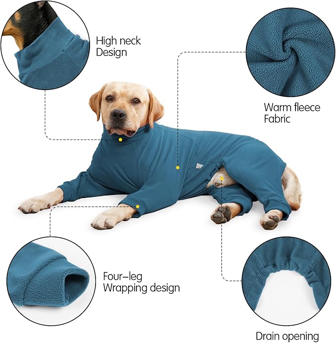 Dog Winter Coat for Small Medium Large Dog Run Walk Sleep Pet Warm Fleece Sweater & Windproof Pajamas Snow Jacket 3XL Turquoise