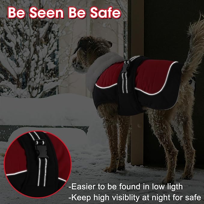 Dogcheer Dog Coat, Christmas Dog Winter Jacket, Waterproof Puppy Fleece Coat for Cold Weather, Adjustable Pet Snowsuit, Turtleneck Sweater for Small Medium Large Dogs - Red, S