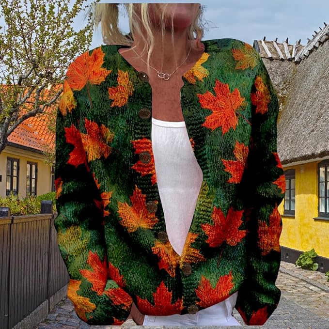 HOTYD Aztec Print Cardigans Sweaters for Women Crewneck Graphic Button Cardigan Casual Chunky Knit Sweater Fall Outfits
