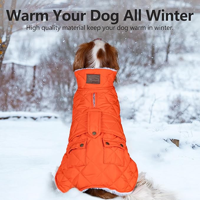 KYEESE Dog Coat Warm Pet Winter Puffer Coat with Leash Hole Waterproof Dogs Jacket with Fleece Lined Windproof Dog Coats for Small Dogs Thick Cat Clothes with Pocket Soft Pet Sweater for Cold Weather