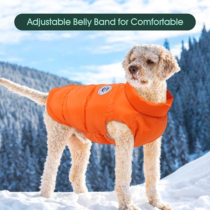 Kuoser Dog Coat Puffer Vest, Warm Dog Jacket Windproof Dogs Cold Weather Coats Pet Snowsuit Padded Vests, Lightweight Puppy Winter Clothes for Small Dogs, Button Design, Easy On/Off, Orange S