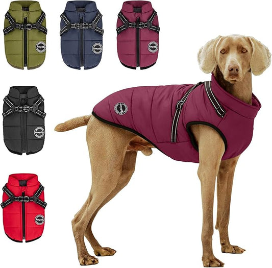 Warm Winter Coat for Dogs, Fashionable Sports Jacket with Built-in Harness, Reflective & Adjustable Pet Vest, Waterproof Windproof Apparel for Small Dogs (Purple)