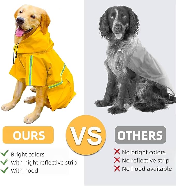 Reflective Strip Dog Raincoat, Ultra - Light Breathable Waterproof Rain Jacket with Hood, Adjustable Sizes for Small/Medium/Large Dogs, (S)