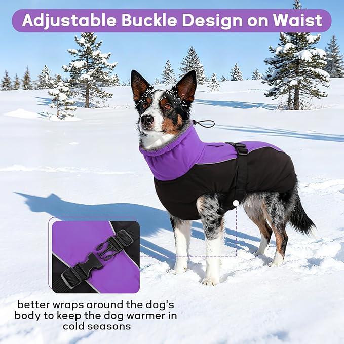 IDOMIK Dog Winter Coat, Reflective Waterproof Dog Jacket for Cold Weather, Warm Pet Coats for Small Medium Large Dogs, High Collar Doggy Fleece Snow Jacket, Winter Vest with Adjustable Buckle,3XL