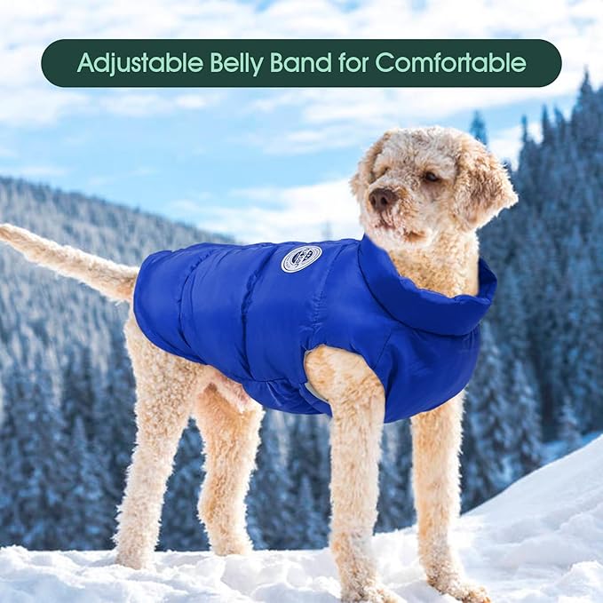 Kuoser Dog Coat Warm Dog Puffer Jacket, Windproof Dogs Padded Vest Lightweight Cold Weather Coats Pet Snowsuit Soft Puppy Winter Clothes for Medium Large Dogs, Button Design, Easy On/Off, Blue L