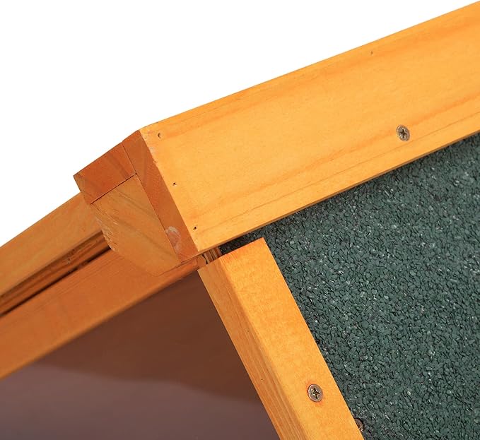Wooden Dog House, Indoor Outdoor Pet Shelter with Platform, PVC Curtain, Door, Asphalt Roof, Pet House for Small to Medium Sized Dogs, Orange