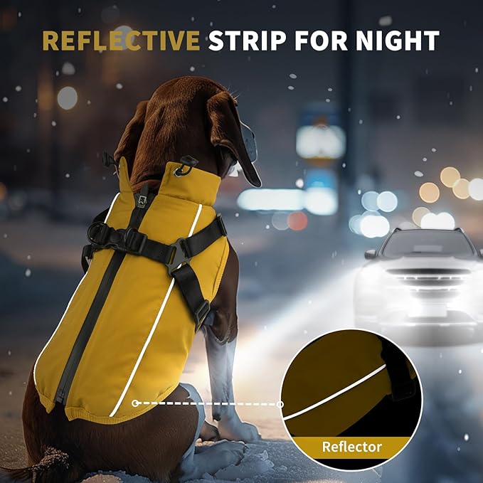 Dog Winter Coat Reflective Water-Resistant Jacket, Fleece Lined Windproof Puppy Coat with Back Zipper & D-Ring, Cold Weather Dog Coats for Small Medium Large Dogs (XL, Orange)