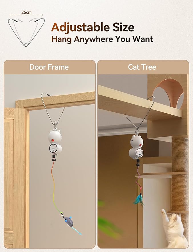FEELNEEDY Laser Cat Toys for Indoor Cats, Interactive Cat Toy LED Light Hanging, Cats Wand Toy Feather, Feather & Mouse for Bored Adult Kitten Exercise, White