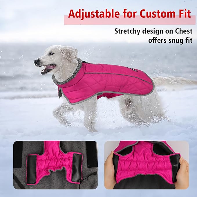 Fragralley Dog Coat Small, Waterproof Dog Jacket with Warm Fleece Lining, Adjustable Reflective Dogs Winter Coat, Turtleneck Pet Coats for Cold Weather (Rose Pink S)