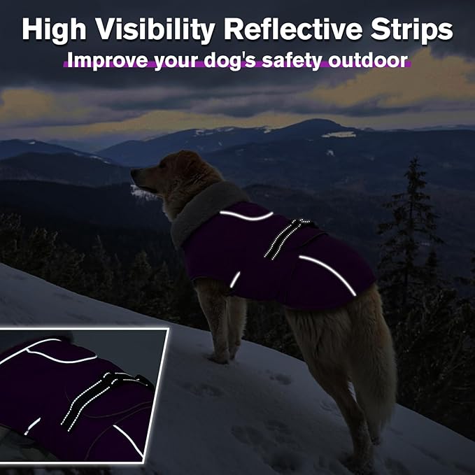 Lelepet Warm Dog Winter Coats for Small Dogs Waterproof Dog Jacket Reflective Pet Fleece Vest Windproof Cold Weather Coats with Adjustable Buckle & Leash Hole, Purple, S