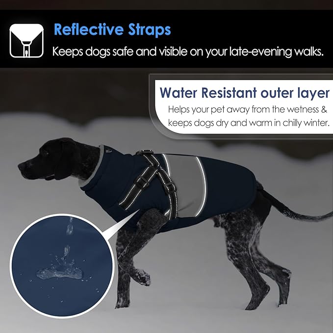 AOFITEE Dog Coat, Waterproof Dog Jacket Winter, Dogs Coat with Harness Built in, Warm Dogs Puffer Jacket with Zipper, Reflective Pet Snowsuit Sweater for Dachshund, French Bulldog, Boston Terrier, M