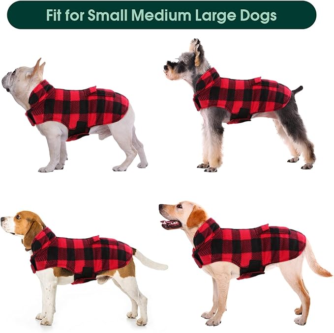 Kuoser Dog Winter Coat, Windproof Dog Fleece Jacket British Style Plaid Cold Weather Doggie Vest Coats, Reversible Cozy Warm Pet Clothes Apparel for Large Size Dogs L