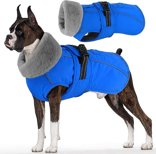 Dogcheer Dog Coat with Pocket, Waterproof Dog Jacket with Adjustable Buckle, Reflective Puppy Winter Coat Warm Turtleneck Fleece SnowJacket for Small Medium Large Dogs - Blue 3XL