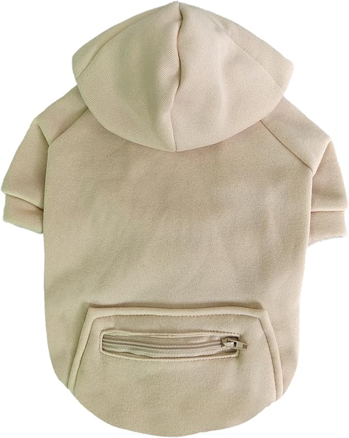 Jecikelon Pet Dog Cold Weather Coat with Pocket Winter Dog Hoodie Warm Puppy Clothes for Small Dogs Chihuahua Clothing (Beige, XX-Small)