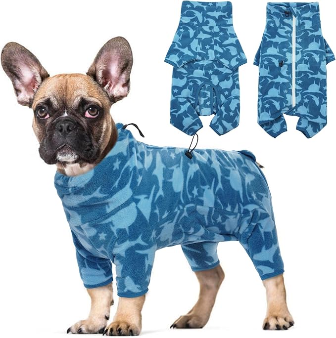ROZKITCH Dog Shark Fleee Pajamas, Pet Windproof Warm Cold Weather Jacket Vest with Luminous Zipper, Jumpsuit Apparel Outfit Clothes for Small Medium Large Dog Shark S