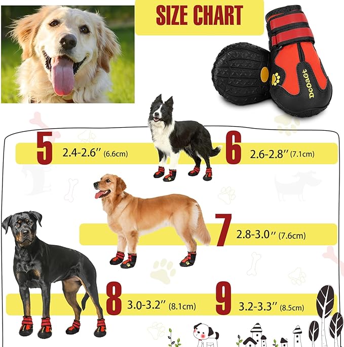 DcOaGt Dog Shoes for Large Dogs, 4PCS Anti-Slip Dog Boots & Paw Protectors for Hot Pavement Winter Snow Hiking Walking, Waterproof Breathable and Reflective Dog Booties for Large Size Dogs