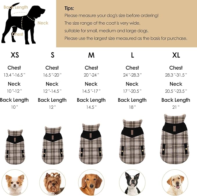 Dog Winter Jacket for Extra-Large Dogs, Pet Windproof Cold Weather Coats, Pets Clothes Snow Jacket, Golden Retriever, Labrador Retriever, Husky, Beige XL