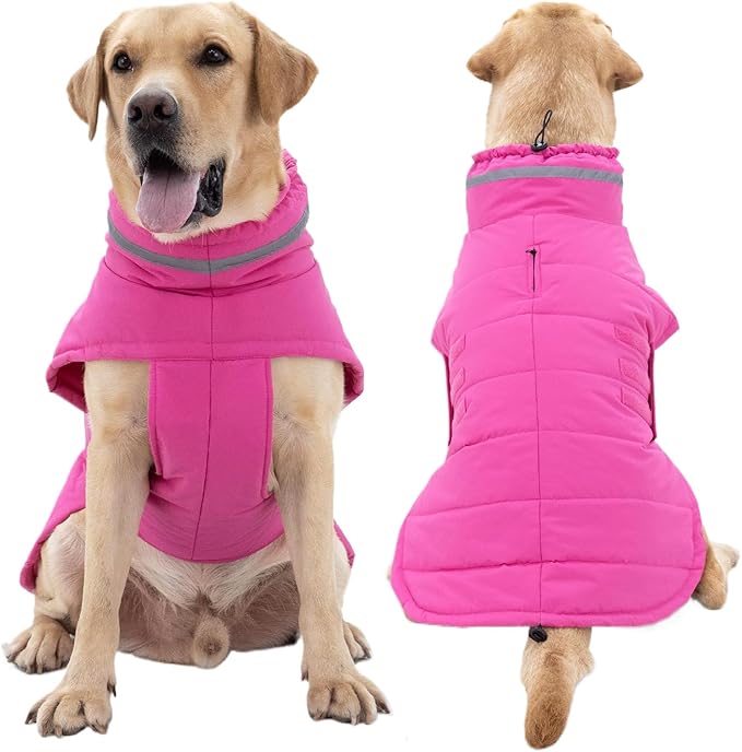 Dog Coat, Waterproof Winter Jacket, Warm Windproof Jacket, Reflective Adjustable Turtleneck Coats for Medium Dogs with Hook & Loop - Pink - M