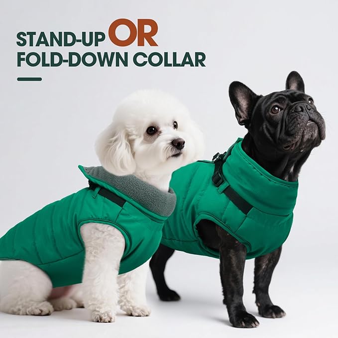 Kuoser Dog Jacket, Coat for Large Dogs with Harness Built-in, Thick Vest with Leash Hole, Cold Weather Snow Jacket for Labrador Beagle, Green XL