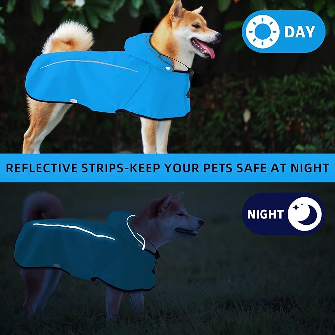 Mile High Life Dog Raincoat, Adjustable Waterproof Pet Rain Jacket, Reflective Hooded Poncho for Small Medium Large Dogs, Lightweight Breathable Pet Rain Coat (Blue,L Chest 26"-33")