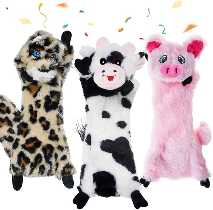 SHARLOVY Dog Squeaky Toys No Stuffing, 3 Pack Crinkle Dog Toys for Small Breeds or Puppy, Durable Chew Plush Cute Animals Natural for Teething Pet for Boredom