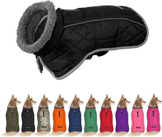 Fragralley Dog Coat Large, Waterproof Dog Jacket with Warm Fleece Lining, Adjustable Reflective Dogs Winter Coat, Turtleneck Pet Coats for Cold Weather (Black XL)