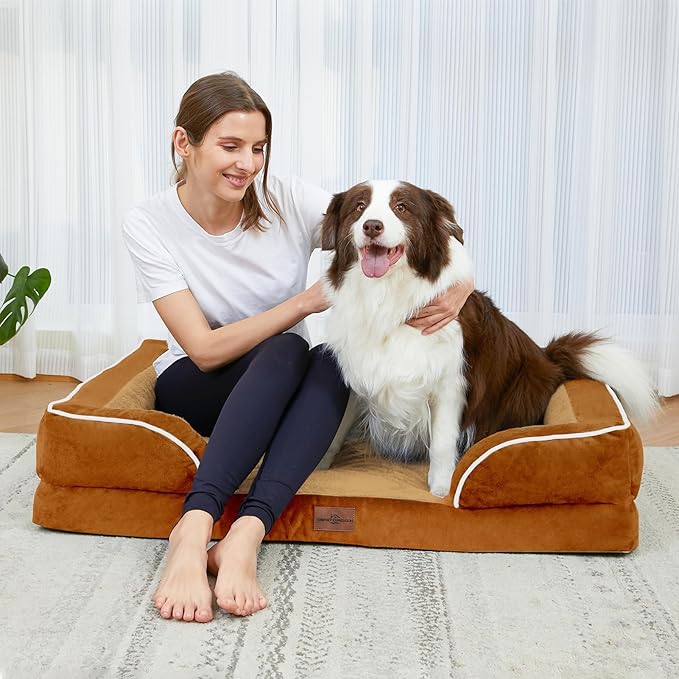 Comfort Expression Orthopedic Dog Bed for Small Dogs 20x14 Inch, Waterproof Supportive Egg Crate Foam Small Pet Bed with Removable Bolsters, Dog Couch with Washable Cover & Non-Slip Bottom, Orange