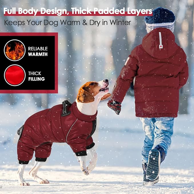 AOFITEE Dog Coat, Waterproof Dog Winter Jacket, Warm Fullbody Dogs Snowsuit, Winter Coat for Small Dogs, Zip Up Pet Puffer Jacket Fleece Vest, Outdoor Reflective Cold Weather Pet Coats, Christmas Red