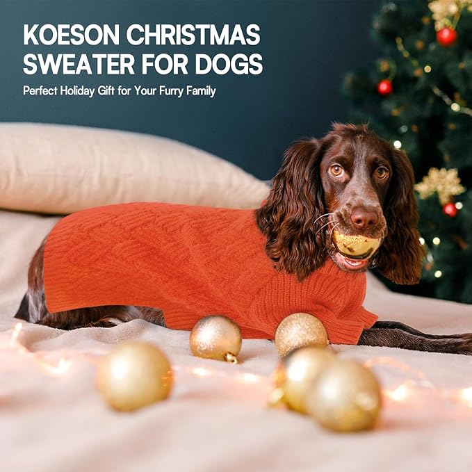 KOESON Dog Sweater Large, Warm Halloween Dog Sweaters for Large Sized Dogs, Cable Knit Sweater for French Bulldog, Pug, Corgi, Boston Terrier, Easy On Winter and Fall Sweaters for Dogs, Orange, L