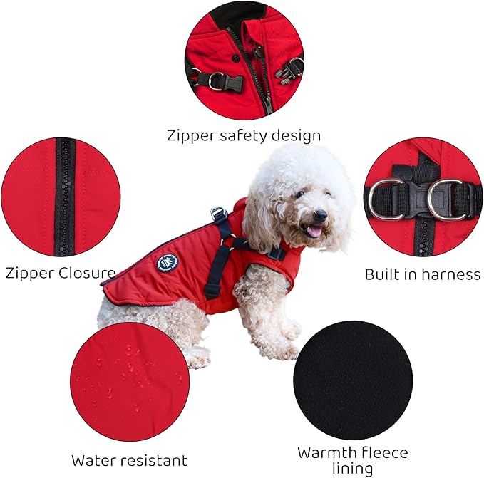 Norbi Dog Winter Coat With Built-in Harness - Adjustable Warm Jacket for Small, Medium, Large Dogs in Cold Weather