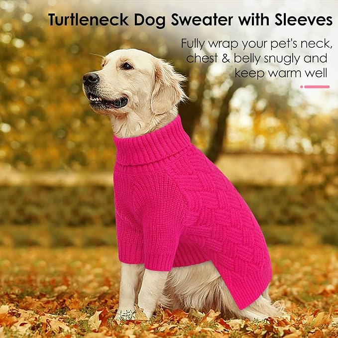AOFITEE Dog Sweater, Warm Dog Sweaters for Large Dogs, Soft Dogs Christmas Sweater, Turtleneck Girl Pet Pullover, French Bulldog Sweaters, Female Pet Sweatshirt Knitwear for Winter Fall (Rose Red)