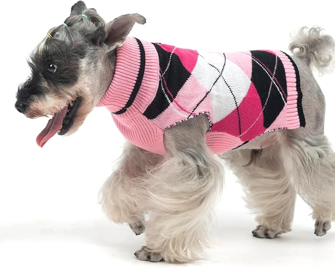 KOOLTAIL Dog Sweater Pet Knitted Clothes - Classic Plaid Pull Over Turtleneck Dog Sweaters with Leash Hole Warm Dogs Winter Clothing for Small Medium Dogs Cats Puppy L