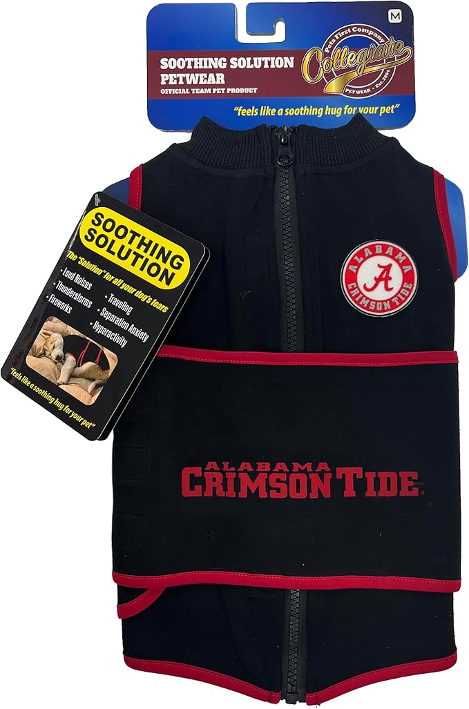 NCAA Alabama Crimson Tide Dog Anxiety Calming Shirt Soothing Vest, Dogs & Cats with Anxiety, Fears, Fireworks, Loud Noises, Dark, Lonely Keeps Dogs Calm & Feeling Safe, Relaxing Jacket, Large