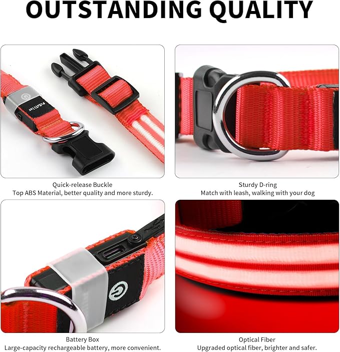 PcEoTllar Lighted Dog Collars for Night, Light Up Dog Collar Rechargeable Water-Resistant Flashing LED Dog Collars Safety Glow in The Dark Dog Collars Light for Large Small Medium Dogs
