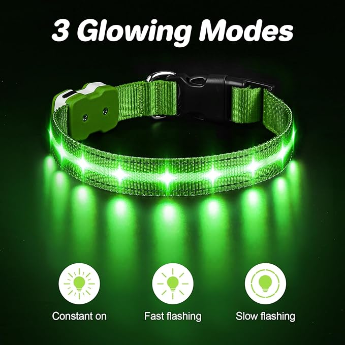 PcEoTllar Light Up Dog Collars, Led Dog Collar, Rechargeable, Night Walking, Waterproof, Glow in The Dark Dog Collars Light for Large Small Medium Dogs, Green s