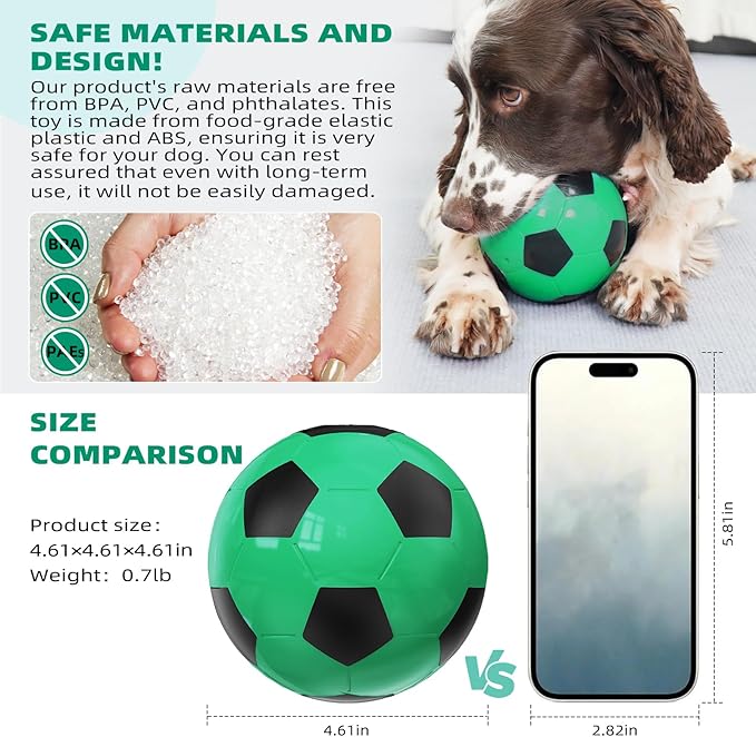Rensh Interactive Dog Toys Soccer Ball, Indestructible Dog Balls Perfect for Large Medium Breed, Dogs Puzzles for Smart Dogs & Treat Dispensing Dog Toys to Keep Them Busy, Dog Slow Feeder Treat Ball