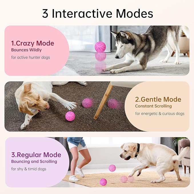 Interactive Dog Toys Dog Ball,Durable Motion Activated Automatic Rolling Toys for Medium/Large Dogs,Automatic Moving, Bouncing,and Rotating,E-TPU Material, IP54 Waterproof (Pink)