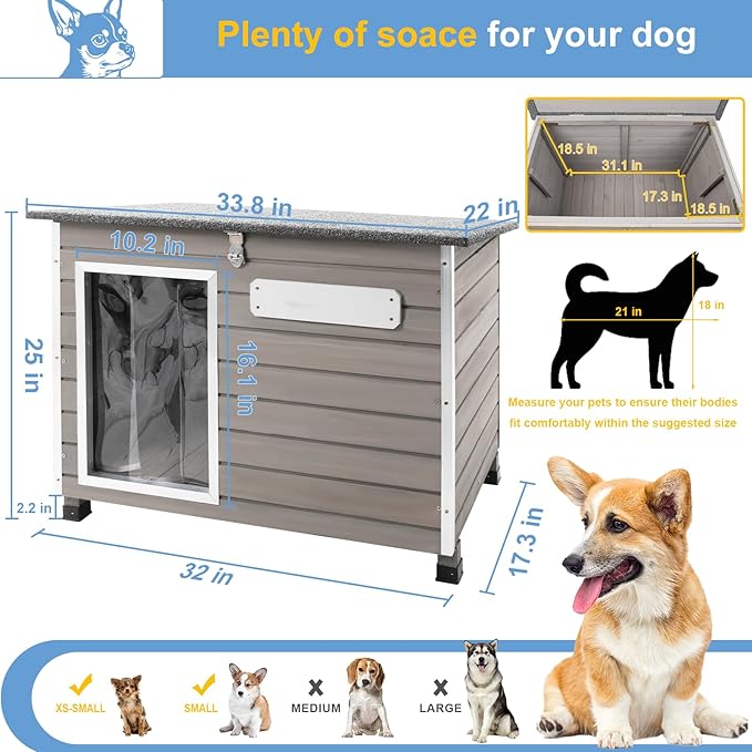 Dog House Outdoor Weatherproof Wooden Igloo Dog House with Raised Feet for Small Dogs Indoor & Outdoor, Dog Houses with Removable Floors, Waterproof House for Small Dogs Outside PET63
