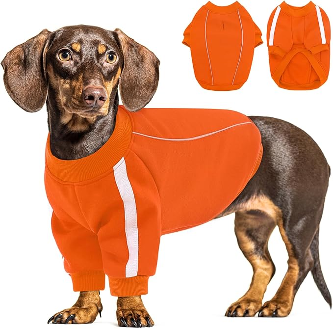 Queenmore Cozy Fleece Dog Sweater Large, Soft Pullover Dog Sweatshirt, Warm Winter Fleece Jacket with Leash Hole/Reflective Stripes for Small Medium Large Dogs Orange