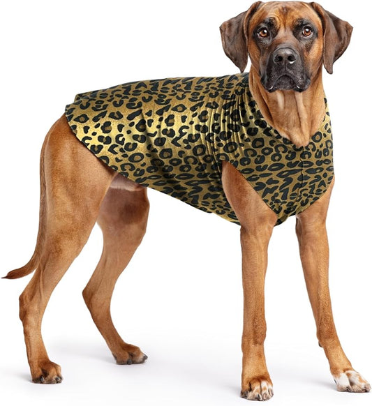 Goldpaw Stretchy Fleece Jacket for Small Dogs - Super Soft, Warm Dog Sweater - Pet Sweater Vest for Fall and Winter - Canine Clothes Made in The USA - Machine Washable - Leopard - Size 26