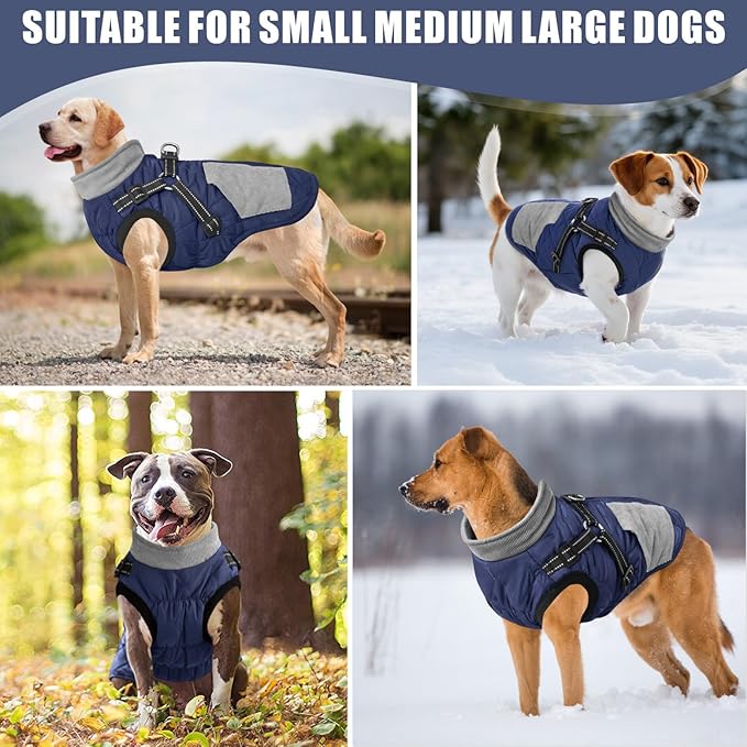 Mosucoirl Warm Dog Coats Pet Clothes, Waterproof Dogs Jacket Reflective Pet Outfits Winter Dog Cold Weather Coat Cozy Snow Jackets Vest for Small Medium Large Dogs Puppy Doggie (NavyBlue, XS)