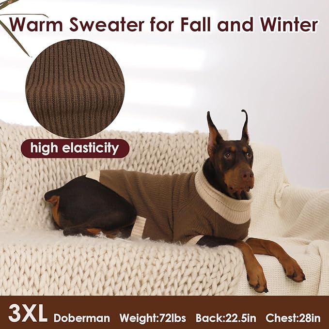 XXL Dog Sweater, Warm Winter Sweaters with Leash Hole for Big Dogs Girl Boy, Pet Halloween Christmas Sweater, Fleece Doggy Holiday Costumes for Pitbulls, Boxer, Labrador, Brown 2XL