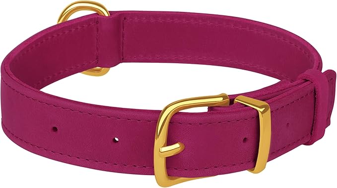 Leather Dog Collar - Heavy Duty Adjustable Soft Padded Pet Collars for Small Medium Large Dogs Breed - Black Green Brown Pink Red Blue (Pink, XL, 19"-24" Neck Fit)