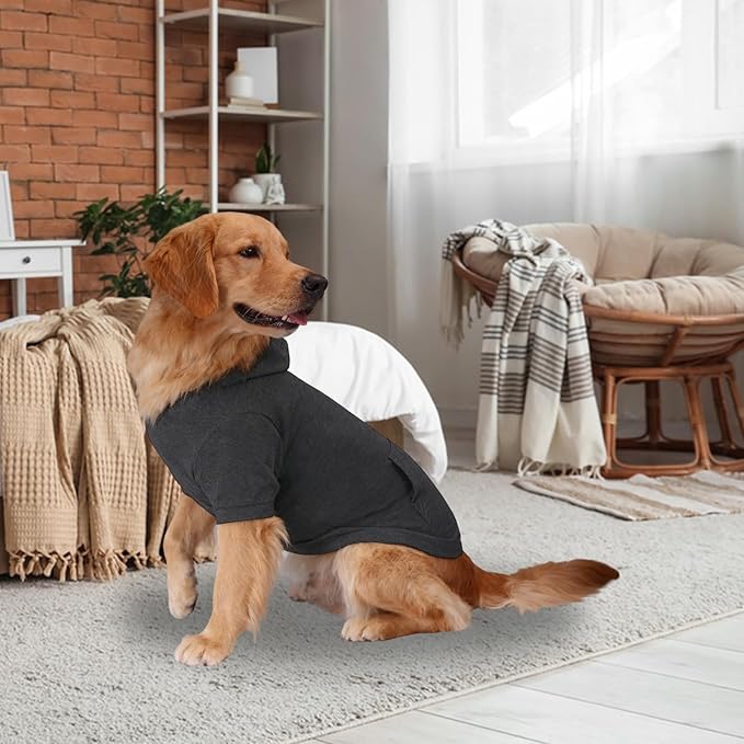Basic Dog Hoodie Sweatshirts, Pet Clothes Hoodies Sweater with Hat and Leash Hole, Soft Cotton Outfit Coat for Large Medium Small Dogs, Dark Grey (XX-Large)