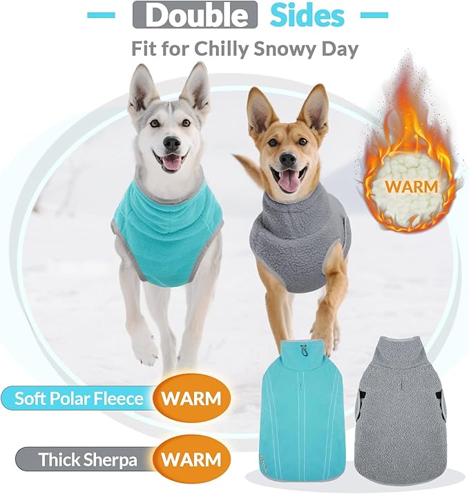ROZKITCH Reversible Warm Dog Sweater Coat Jacket Thickened Thermal Sherpa Sweaters Reversible Fleece Vest Pet Clothes with 2 Sides for Cold Weather Winter for Giant Breeds Bluegreen 5XL