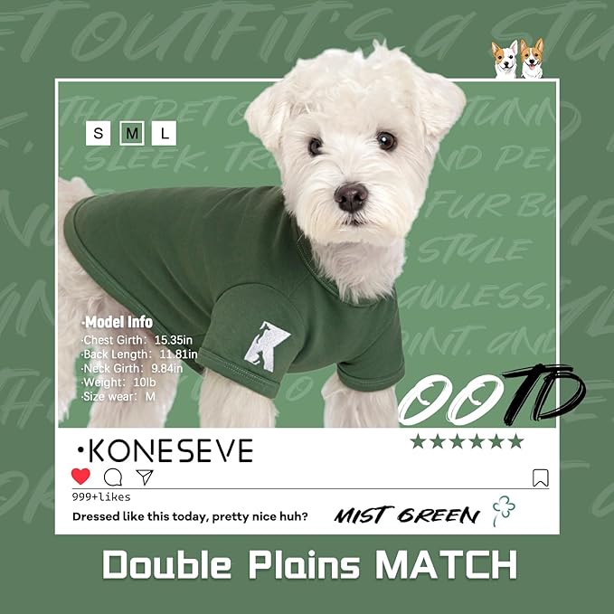 Koneseve Dog Shirt Soft Cotton Stretchy Clothes for Small Medium Pets 2-Pack Rust & Mist Green 2XL