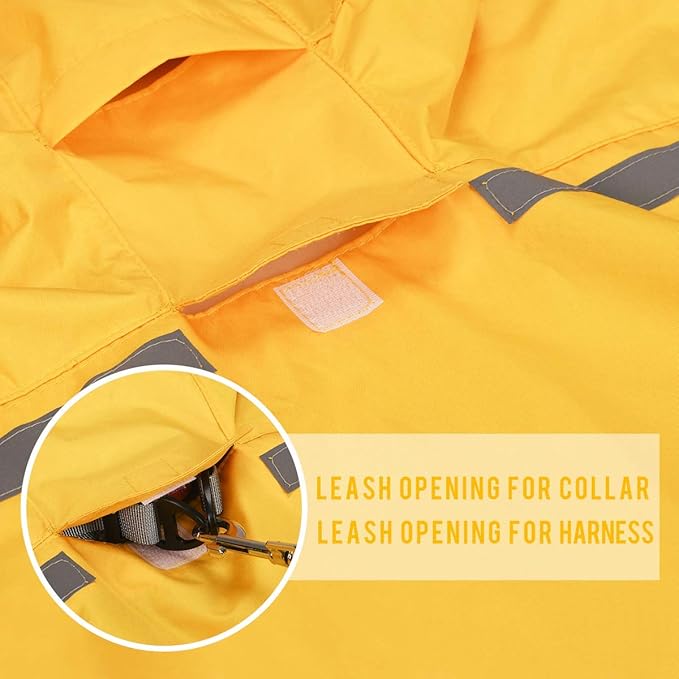 Large Dog Raincoat Jacket with Adjustable Belly Strap and Leash Hole - Hoodie with Reflective Strip - Waterproof Slicker Lightweight Breathable - Easy to Wear