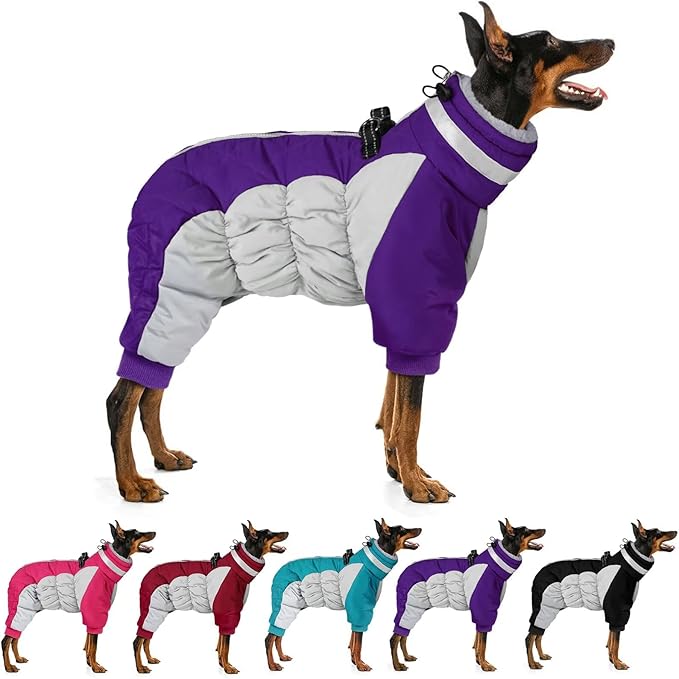 MIGOHI Full Body Dog Coat - Warm Reflective Small Dog Winter Coat with Harness, Turtleneck Fleece Jacket for Dogs,Four-Leg Windproof Puffer Jackets Snowsuit with Zipper for Small Medium Large Dogs,XS