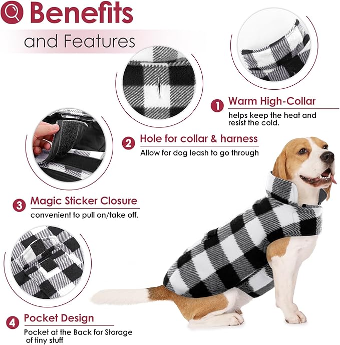 AOFITEE Dog Coat Plaid Dog Winter Coat for Large Dogs, Warm Dogs Jacket Christmas Sweater, Waterproof Pet Puffer Jacket, Reversible Pet Cold Weather Coats for Small Medium Large Pets, Black XXL